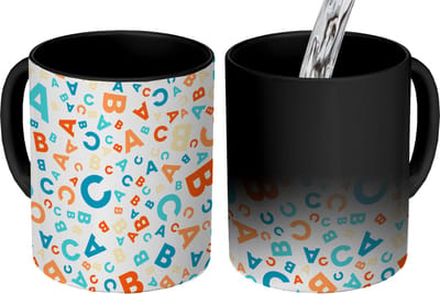 Magische Mok - Foto op Warmte Mokken - Koffiemok - Letters - Abc - Oranje - Blauw - Patronen - Magic Mok - Beker - 350 ML - Theemok