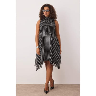 Curve Dames Midi Mouwloze Casual A-lijn Jurken met Polka Dot-print, Plus Size