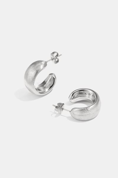 Bijoutheek Oorknoppen Hoop Mat Geborsteld Zilver