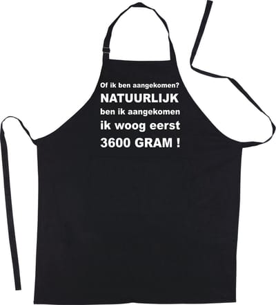 Mijncadeautje - Luxe zwarte keukenschort - Of ik ben aangekomen?