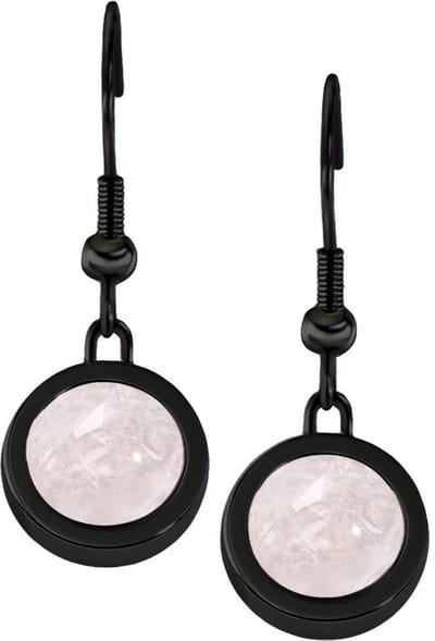 Quiges RVS Schroefsysteem Oorhangers Oorbellen Zwart met Verwisselbare Kwarts Roze Mini Munt Set - ECOS283