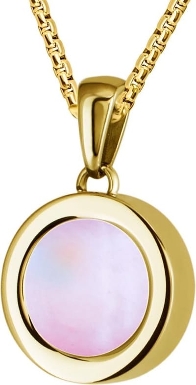Quiges 12mm Mini Munt Hanger Verguld RVS Schroefsysteem Glans met Schelp Roze Munt en Box Ketting Ankerketting 45cm