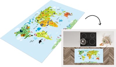 Keukenloper - Loper keuken - Wereldkaart Kinderen - Dieren - Kleuren - 120x60 cm - Keukenloper vinyl