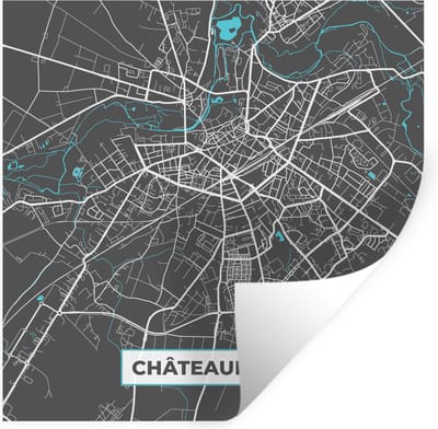 Muurstickers - Sticker Folie - Frankrijk - Plattegrond - Kaart - Châteauroux - Stadskaart - 100x100 cm - Plakfolie - Muurstickers Kinderkamer - Zelfklevend Behang XXL - Zelfklevend behangpapier - Stickerfolie