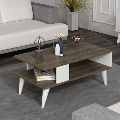 Salontafel Lycksele 40x90x45 cm walnootkleurig en wit