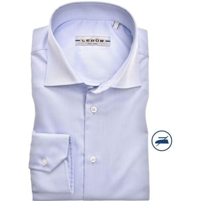 Ledub slim fit overhemd - lichtblauw twill - Strijkvrij - Boordmaat: 37