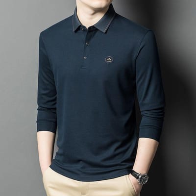 Lente Nieuwe Revers Heren T-shirts met Lange Mouwen Handelaar Mode Casual Lange Mouwen XXXXL black