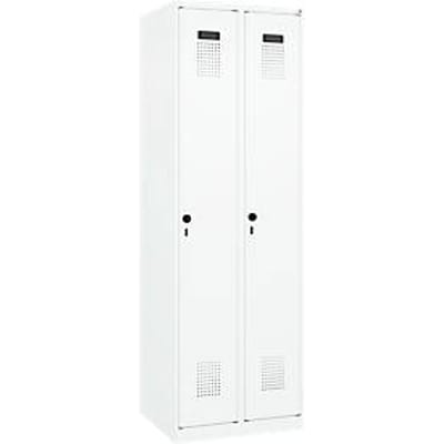 Garderobekast C+P Evolo Plus, 2 vakken, rechts scharnierend, veiligheidsslot, soft-close, B 600 x D 500 x H 1850 mm, verkeerswit/verkeerswit