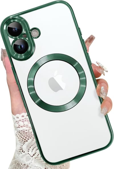 Magsafe Hoesje Geschikt voor iPhone 17 hoesje Transparant / Groen - Lens beschermer – backcover