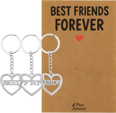 BFF Sleutelhanger voor 3 'Best Friends Forever' - 3 hartjes - Sleutelhangers op Cadeau Kaartje - Zilverkleurig - Vriendschap Symbool - Pax Amare