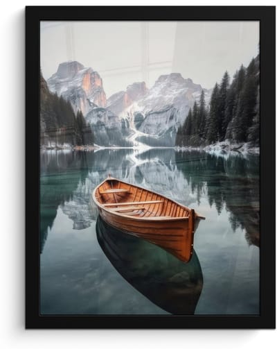 Poster in lijst - Fotolijst 30x40 cm - Posters - Boot - Bergen - Natuur - Water - Posterlijst zwart - Decoratie - Wanddecoratie woonkamer - Muurdecoratie slaapkamer