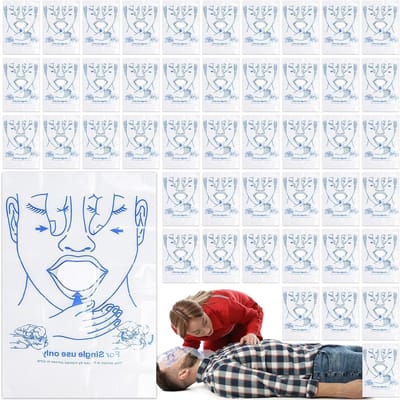 50 Stuks CPR/Rescue Maskers voor Persoonlijke Bescherming, Eerste Hulp en Noodgevallen, PVC Film Tassen, Ademhalingsbescherming en Veiligheid