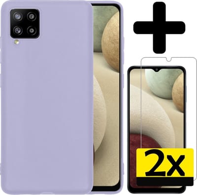 Hoesje - Met 2x Screenprotector - Geschikt voor Samsung Galaxy A12 - Sterk & Shockproof - Back Cover - Siliconen Case - Telefoon Hoes - Telefoonhoesjes - Lila