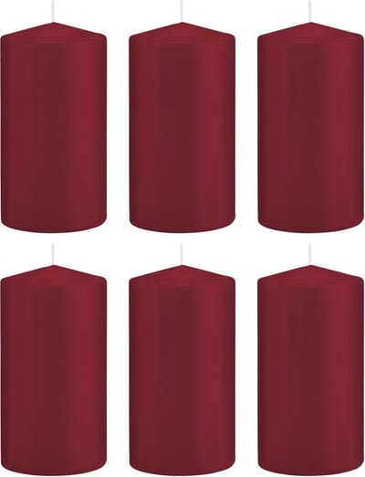 Trend Candles Cilinderkaars/stompkaars - 6x - bordeauxrood - 8 x 15 cm - 69 branduren - horeca kaarsen