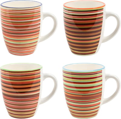 Cookinglife Koffiemokken Rhythm & Lines - Set van 4 340 ml - Aardewerk - Vaatwasser- & Magnetronbestendig