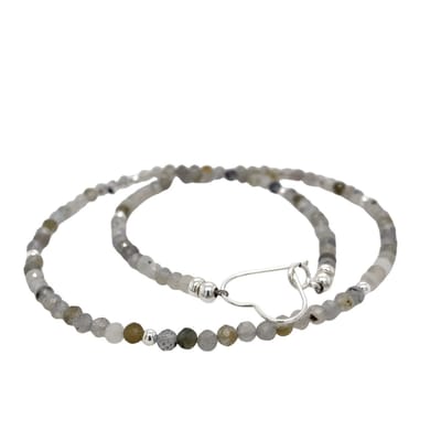 Pat's Jewels Ketting Dames - Dames Collier - Kralen ketting - Edelsteen Labradoriet -Zilver - Hart