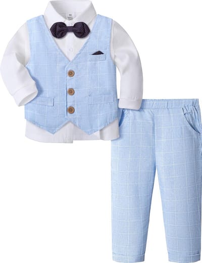 Lange Mouwen Baby Jongen Kostuum Set met Strik en Gilet voor Feestjes