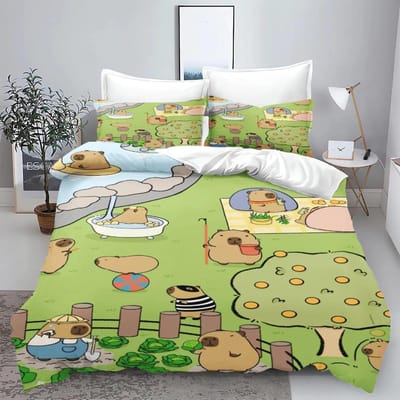 Capibara Voor Thuis Dekbedovertrek Set 3d Kinderbeddengoed 100% Polyester Bedrukt Schattig Cartoon Dekbed Geschikt Kinderen 240x220cm
