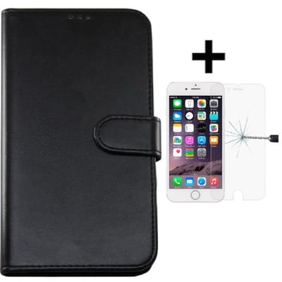Excellent Wallet Case/hoesje Geschikt voor Apple iPhone 6/6S Plus + gratis protector Zwart