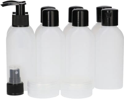 Reisflesjes Set Business Black - 2 Sets van 6 - Kunststof PE BPA-vrij - Navulbare Reisflesjes, Reisflacons Handbagage, Reisset Flesjes, Reisverpakking - Transparant en Zwart
