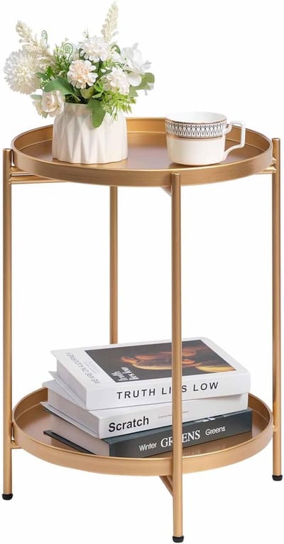 Ronde Bijzettafel Met 2 Lagen - Multifunctionele Snacktafel voor Woonkamer, Slaapkamer en Terras