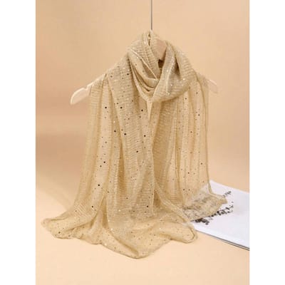 1 stuks Dames Lichtgewicht Effen Kleur Pailletten Bandana Sjaal, Hoofddoek, Midden-Oosterse Hijab, Decoratieve Sjaal, Zonbescherming Strand Wrap one-size goud