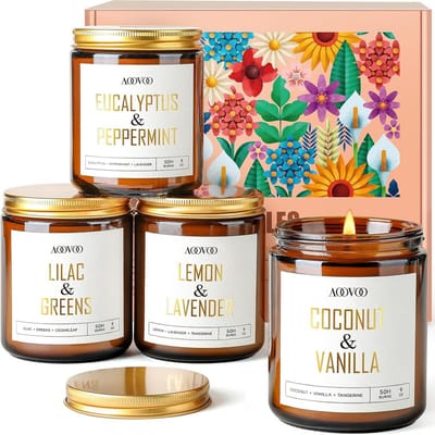 Geurkaarsen Set 4 stuks 255 g - Natuurlijke Sojawas Kaarsen in Glas - 200 uur Brandtijd - Aromatherapie Scented Candles voor Thuis - Lekker Ruikende Kaarsen Gift Set