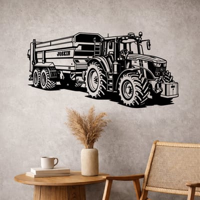 John Deere 6M 185 met Joskin Kipper Houten Wanddecoratie | Tractor & Landbouwkar Muurkunst | Cadeau voor Boer