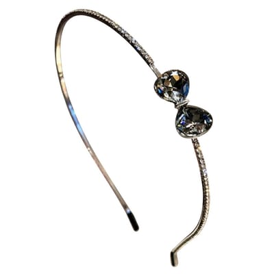 Donker grijs zilverkleurig diadeem dames smalle haarband met strass en dubbele steen hanger elegant haar accessoire met glanzende accenten