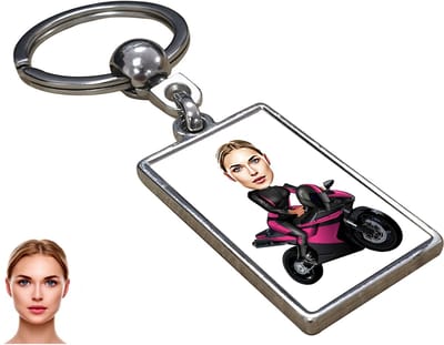 Moeder Karikatuur Motor - Karikatuur Sleutelhanger met Jouw Foto - Sleutelhanger - Cadeau - Verjaardag - Kerst - Kado - Valentijn - Moederdag - Moederdag cadeautje - Moederdag cadeau voor mama - Gepersonaliseerd Cadeau