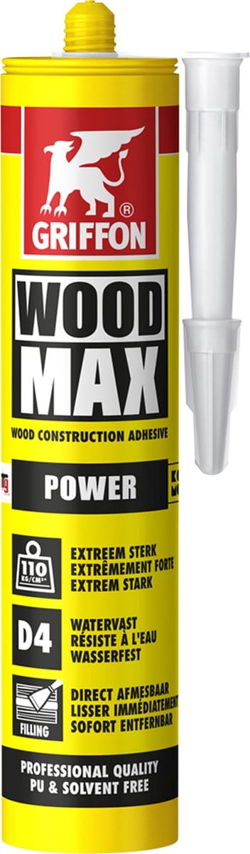 GRIFFON Wood Max Power vullende SMP houtcontructielijm D4 KOMO - koker 380 gram - beige (6311124)
