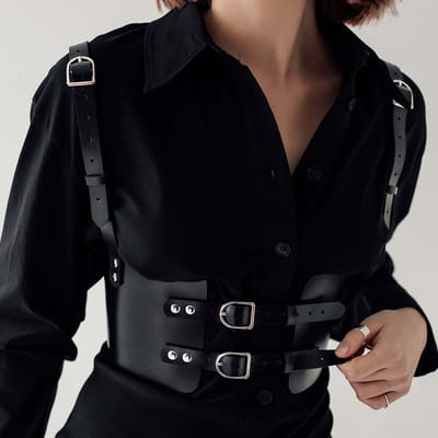 Dames Modieuze Riem Brede Corset Leer Corselet Vormgevend Taille-Tot-Schouder Lederen Riem Lichaams Harnas Goth Kleding Accessoires black