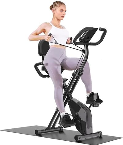 Trendique - Hometrainer fiets - Crosstrainer - Hometrainers - 8 Weerstanden - Hartslagsensoren - Opvouwbaar - 107x53x116cm