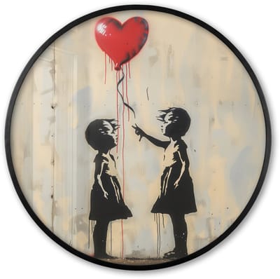Poster in lijst Rond - Fotolijst 60x60 cm - Posters - Street art - Banksy - Ballon - Graffiti - Hart - Ronde posterlijst zwart - Decoratie - Wanddecoratie woonkamer - Muurdecoratie slaapkamer