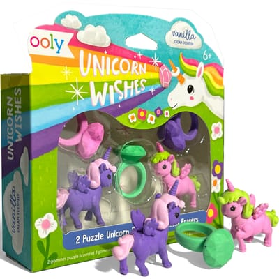 Ooly - Unicorn Wishes - 2 Eenhoornpuzzelgummen & 3 ringgummen met vanillegeur