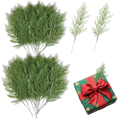 50 stuks klassieke groene kunstdennentakken, onvergankelijke kersttakken, nepdennentakken, ziet eruit als echt, dennentakdecoratie voor deurkrans, bruiloften, verjaardagsfeesten, knutselen