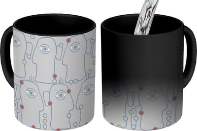 Magische Mok - Foto op Warmte Mokken - Koffiemok - Line Art - Gezicht - Patroon - Magic Mok - Beker - 350 ML - Theemok