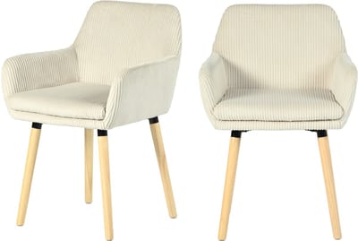 Meubles Cosy Eetkamerstoel - Set Van 2 Fluweel Ribstof Houten Poten Scandinavisch Design- Beige
