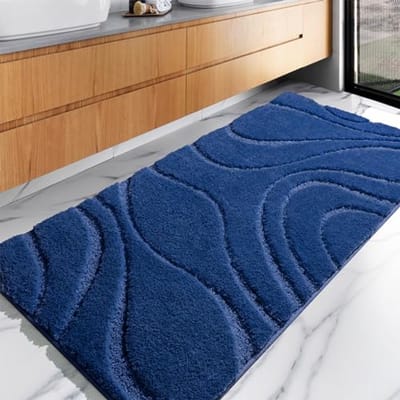 Zachte pluche badkamermat - Shaggy microvezel badtapijt - Antislip en machinewasbaar - Marineblauw 60 x 119 cm