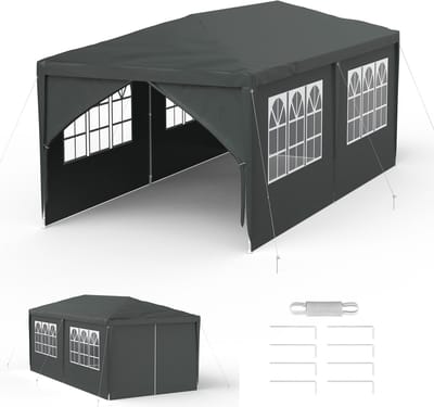 ACXIN Tuinpaviljoen – 3x3 m – 6 Zijwanden – Watersdicht Partytent – Stalen Constructie – Zonbescherming – Antraciet