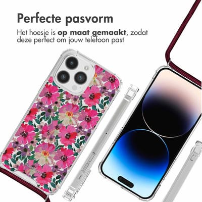 imoshion Hoesje - Geschikt voor Apple iPhone 14 Pro - Design Hoesje met Koord - Flower Water