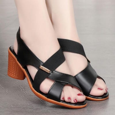 Sandalen met middelhoge hak Dames Zomer Schoenen met hoge hak Dikke hakken Schoenen met open teen Middelbare en oudere leeftijd Comfortabel Antislip Zachte zool 35