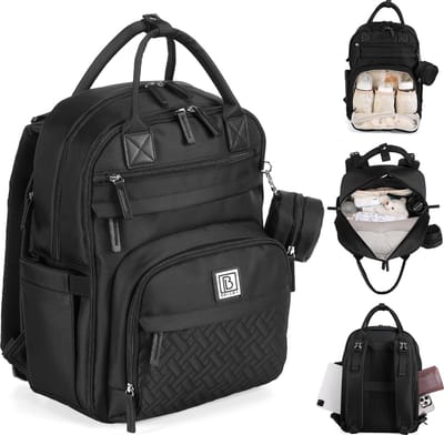 Brisby Premium Luiertas – Uitgebreide en Functionele Verzorgingstas – met buggymontage – Anti Diefstal Vakken - Reistrolley Sleeve - inclusief verschoonmatje t.w.v.15,99 euro en speenhouder - Levenslange Garantie - Zwart