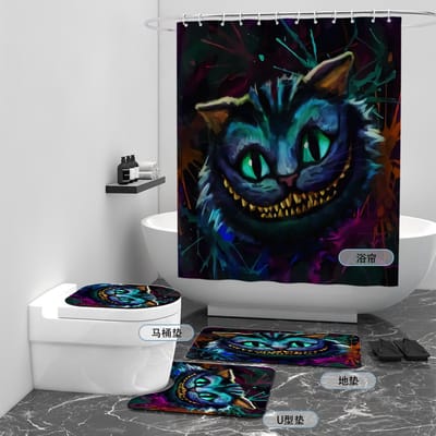 Floraweg Douchegordijn,Shower Curtain,badgordijn,badkamergordijn,Cool kattengezicht,-topkwaliteit - digitale printen -Anti Schimmel - Inclusief 12 ringen -met 12 stuks douchegordijnhaken – Waterdicht -Wasbaar- Polyester - 180x200 cm