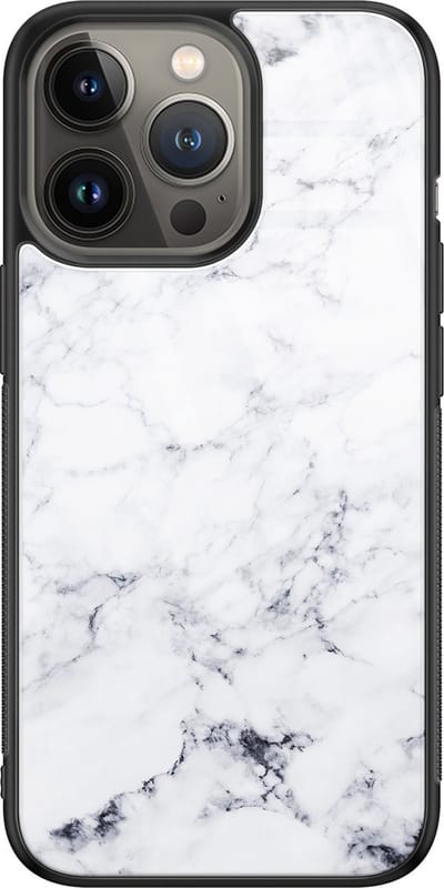 Hoesje geschikt voor iPhone 13 Pro - Marmer grijs - Luxe Glazen Hardcase - Marmer - Grijs - Leuke Telefoonhoesjes