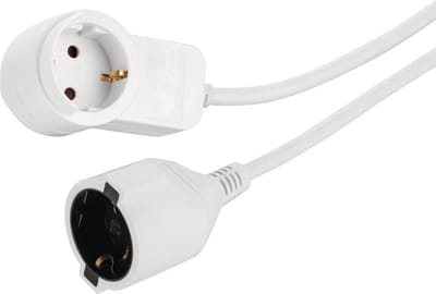 Verlengkabel met extra stopcontact - geaarde kabel voor laptop of stofzuiger - 3 meter, wit