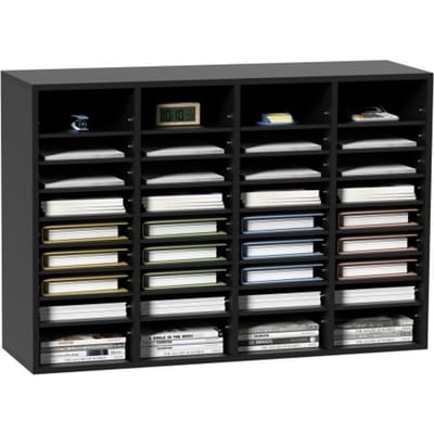 VEVOR 997 x 305 x 680 mm brievenbak bureau organizer, 2,3-5,6 cm verstelbaar A4 stapelbaar liggend, papierlade, opbergsysteem bureau organizer, archivering (zwart, 36 compartimenten)