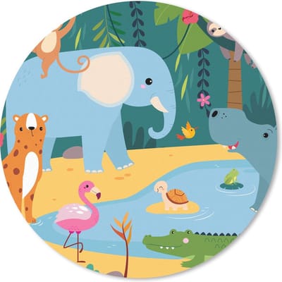 Muismat rond 20x20 cm - Mousepad Jungle - Olifant - Dieren - Ronde muismatten