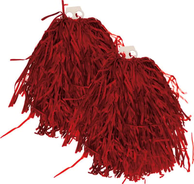 Cheerballs/pompoms - 2x - rood - met franjes en ring handgreep - 28 cm
