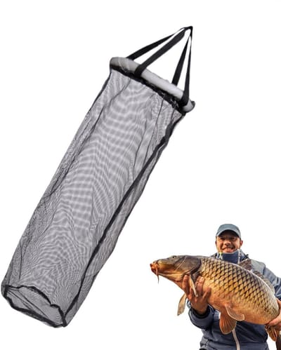 Drijvende vismand - Opvouwbare kooi - Vis bewaren - Automatisch drijvend - 20x90 cm - Grijs
